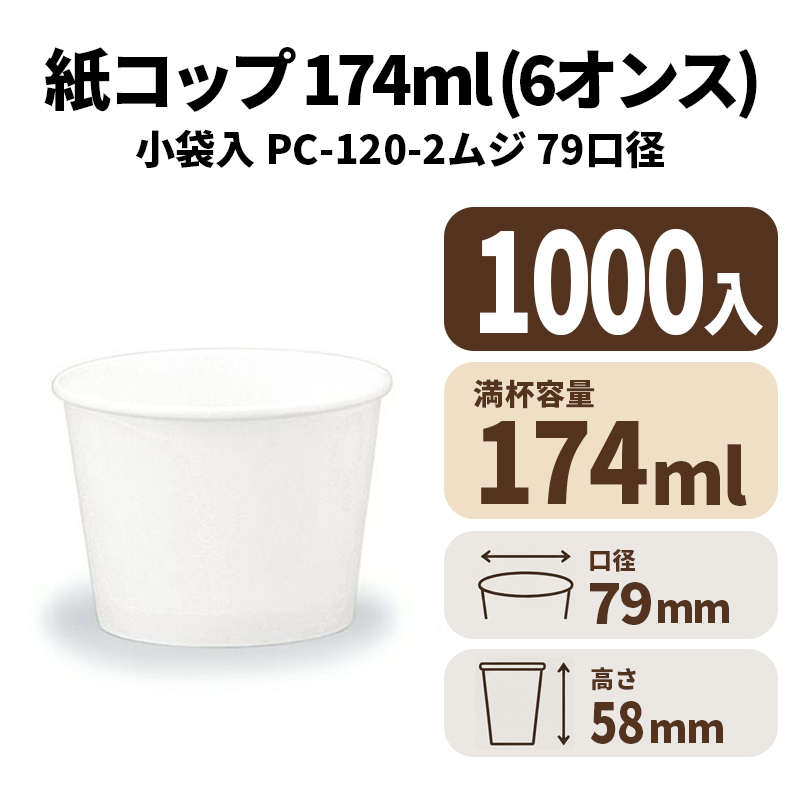 PC－120－2 ムジ （小袋入）紙コップ 紙カップ