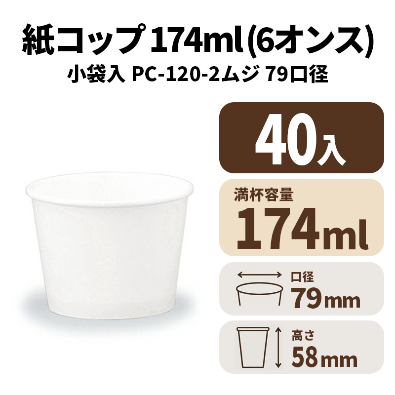 PC－120－2 ムジ （小袋入）紙カップ 紙コップ