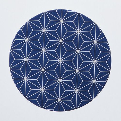 和柄コースター　丸型　麻の葉（青）