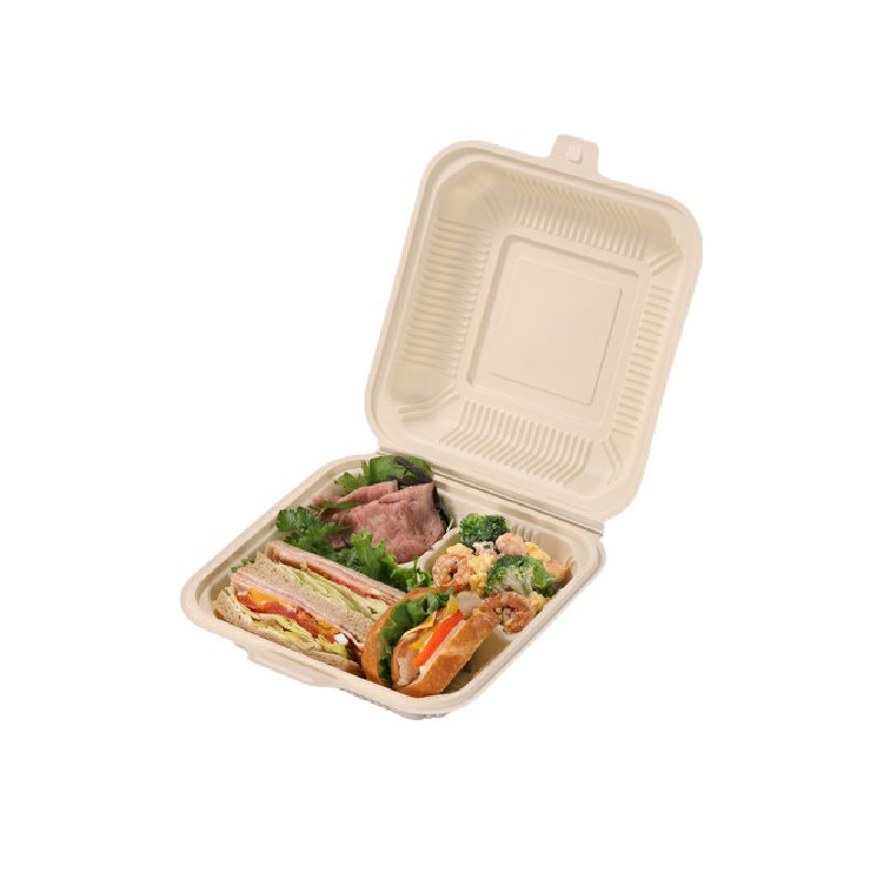 モールドランチボックス三仕切8インチ (未晒し) TM-B105 | 食品包材